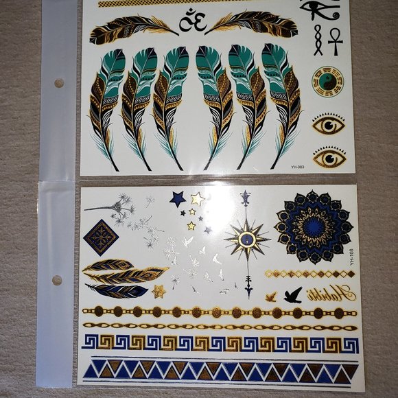 3 sheets Golden Silver Temporary Tattoo - Picture 3 of 15